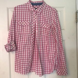 Pink, white and silver plaid button up shirt